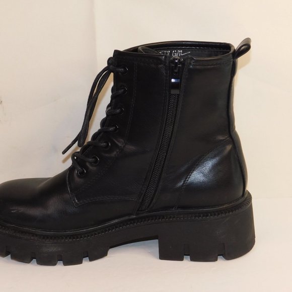 Nasty Gal Lace Up Black Combat Moto Boots Size 7 - Picture 9 of 12